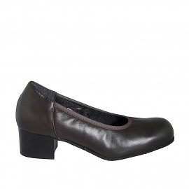 Decolté da donna con plantare estraibile ed elastico in pelle marrone scuro tacco 4 - Misure disponibili: 32, 33, 34, 35, 42, 43, 44, 45, 46