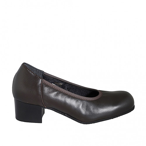 Woman's pump with removable insole and elastic in dark brown leather heel 4 - Available sizes:  32, 33, 34, 35, 42, 43, 44, 45, 46