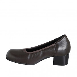 Zapato de salon para mujer con plantilla extraible y elastico en piel marron oscuro tacon 4 - Tallas disponibles:  32, 33, 34, 35, 42, 43, 44, 45, 46 2