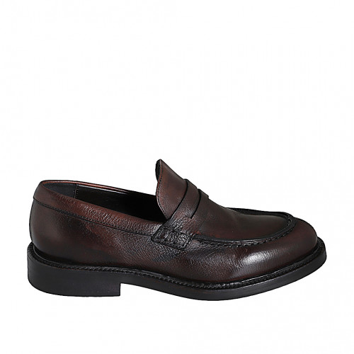 Elegant men's loafer in dark brown leather - Available sizes:  37, 38, 46, 48, 50, 51, 52, 53, 54