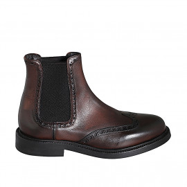 Men's ankle boot with elastic bands and wingtip in dark brown leather - Available sizes:  36, 37, 38, 46, 47, 48, 49, 50, 51, 52, 53, 54