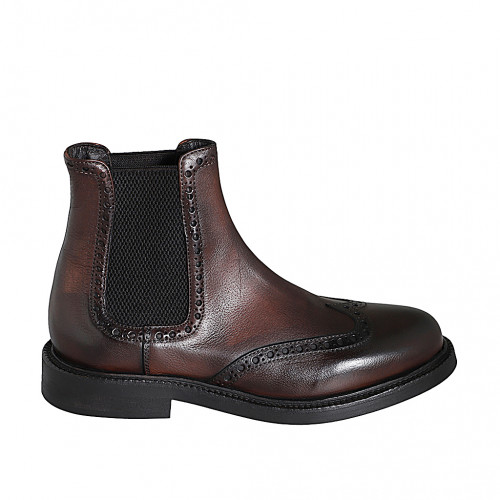 Botin con elasticos y punta de ala para hombre en piel marron oscuro - Tallas disponibles:  36, 37, 38, 46, 47, 48, 49, 50, 51, 52, 53, 54