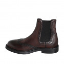 Men's ankle boot with elastic bands and wingtip in dark brown leather - Available sizes:  36, 37, 38, 46, 47, 48, 49, 50, 51, 52, 53, 54
