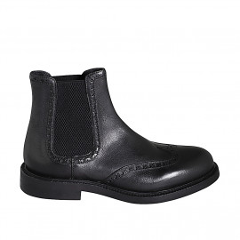 Bottine avec élastiques et bout golf pour hommes en cuir noir - Pointures disponibles:  36, 37, 38, 46, 47, 48, 49, 50, 51, 52, 53, 54