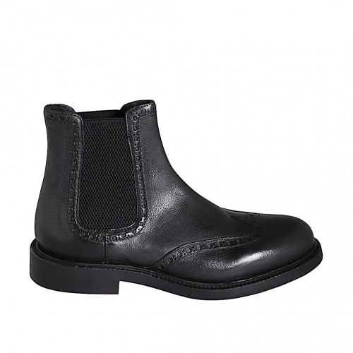 Stivaletto con elastici e coda di rondine da uomo in pelle nera - Misure disponibili: 36, 37, 38, 46, 47, 48, 49, 50, 51, 52, 53, 54