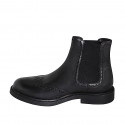 Men's ankle boot with elastic bands and wingtip in black leather - Available sizes:  36, 37, 38, 46, 47, 48, 49, 50, 51, 52, 53, 54