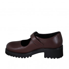 Escarpins Mary Jane pour femme en cuir bordeaux talon 5 - Pointures disponibles:  32, 33, 34, 35, 42, 44, 45, 46 2