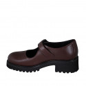 Escarpins Mary Jane pour femme en cuir bordeaux talon 5 - Pointures disponibles:  32, 33, 34, 35, 42, 44, 45, 46