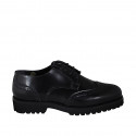 Chaussure derby avec lacets et bout golf pour femmes en cuir brossé noir talon 3 - Pointures disponibles:  35, 42, 43, 44, 45