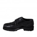 Chaussure derby avec lacets et bout golf pour femmes en cuir brossé noir talon 3 - Pointures disponibles:  35, 42, 43, 44, 45