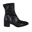 Woman's pointy ankle boot in black elastic leather and leather with zipper and captoe heel 5 - Available sizes:  35, 43, 45