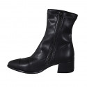 Woman's pointy ankle boot in black elastic leather and leather with zipper and captoe heel 5 - Available sizes:  35, 43, 45