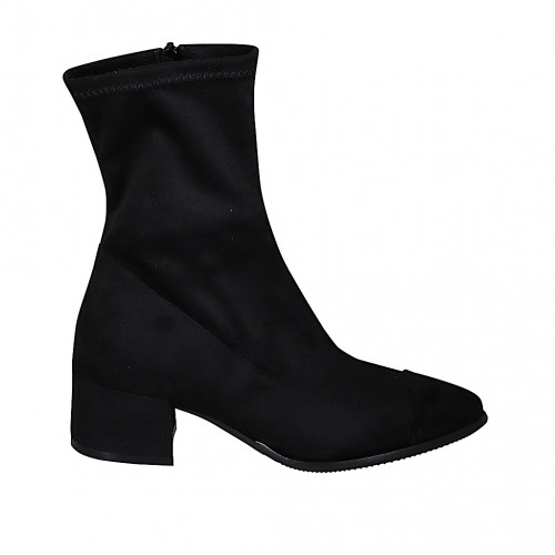 Bottines à bout pointu pour femmes en daim et daim élastique noir avec fermeture éclair et bout droit talon 5 - Pointures disponibles:  32, 33, 34, 35, 42, 43, 44, 45, 46