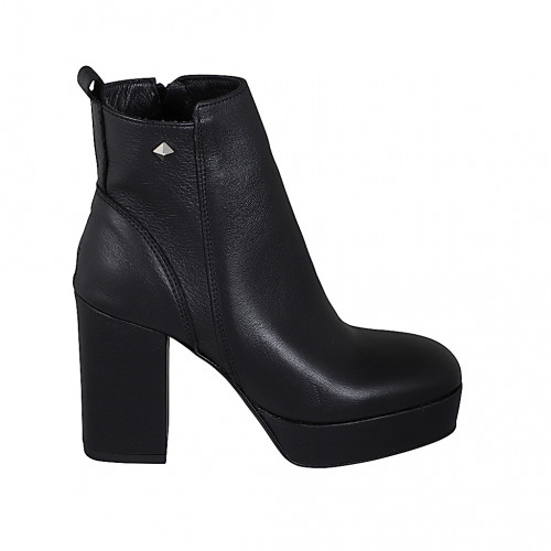 Botines para mujer con cremallera y tachuelas en piel negra tacon 9 - Tallas disponibles:  32, 33, 34, 43