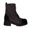 Botín para mujer con cordones, puntera en gamuza negra y tejido negro, blanco y granate tacón 5 - Tallas disponibles:  32, 33, 35, 42, 43, 44, 45, 46