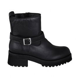 Bottine pour femmes en cuir noir avec fermeture éclair et boucle talon 5 - Pointures disponibles:  32, 33, 34, 35, 42, 43, 44, 45, 46
