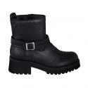 Botines para mujer en piel negra con hebilla y cremallera tacon 5 - Tallas disponibles:  32, 33, 34, 35, 42, 43, 44, 45, 46