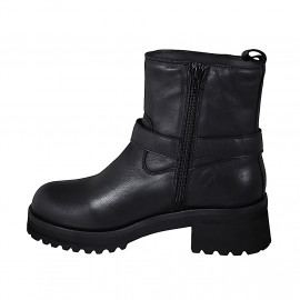 Woman's ankle boot in black leather with zipper and buckle heel 5 - Available sizes:  32, 33, 34, 35, 42, 43, 44, 45, 46 2