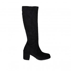 Woman's knee-high boot in black suede and elastic material heel 6 - Available sizes:  33, 34, 35, 43, 44, 45