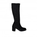 Bottes au genou pour femmes en daim et matériau élastique noir talon 6 - Pointures disponibles:  33, 34, 35, 43, 44, 45