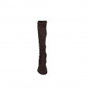 Woman's knee-high boot in dark brown suede and elastic material heel 6 - Available sizes:  32, 33, 34, 35, 42, 43, 44, 45