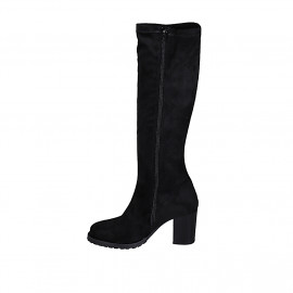 Bottes au genou pour femmes en daim et matériau élastique noir talon 7 - Pointures disponibles:  32, 33, 42, 44, 45 2