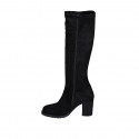 Bottes au genou pour femmes en daim et matériau élastique noir talon 7 - Pointures disponibles:  32, 33, 42, 44, 45