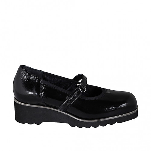 Decolté Mary Jane da donna con plantare estraibile in vernice nera zeppa4 - Misure disponibili: 32, 33, 34, 35, 42, 43, 44, 45, 46