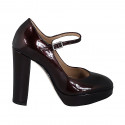Escarpin Mary Jane pour femme en cuir verni métallisé bordeaux talon 11 - Pointures disponibles:  32, 33, 34, 35, 42, 43, 44, 45, 46, 47