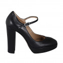 Zapato de salón Mary Jane para mujer en piel negra tacón 11 - Tallas disponibles:  31, 32, 33, 34, 35, 42, 43, 44, 45, 46