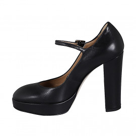 Women's Mary Jane pump in black leather heel 11 - Available sizes:  31, 32, 33, 34, 35, 42, 43, 44, 45, 46 2