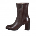 Woman's high ankle boot with zipper in dark brown leather heel 7 - Available sizes:  32, 34, 35, 42, 43, 44, 45, 46, 47
