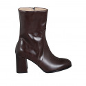 Botines altos para mujer con cremallera en piel marron oscuro tacon 7 - Tallas disponibles:  32, 34, 35, 42, 43, 44, 45, 46, 47