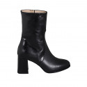 Woman's high ankle boot with zipper in black leather heel 7 - Available sizes:  33, 34, 35, 42, 43, 44, 46, 47