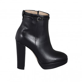 Women's ankle boot with platform, zipper and strap in black leather heel 11 - Available sizes:  31, 32, 34, 35, 42, 43, 44