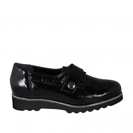 Woman's highfronted shoe with velcro and removable insole in black patent leather wedge 3 - Available sizes:  32, 33, 34, 35, 42, 43, 44, 46