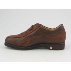 Zapato deportivo para hombres con cierre en velcro en nabuk cognac y piel marron - Tallas disponibles:  36 2