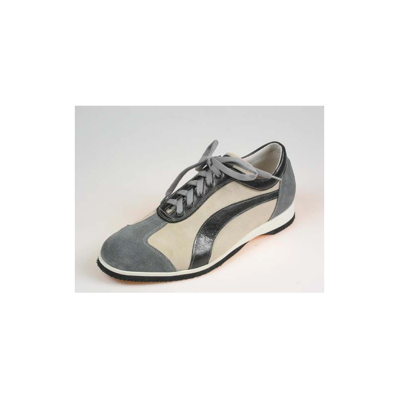 Scarpa sportiva stringata da uomo in camoscio grigio e beige e pelle blu - Misure disponibili: 36