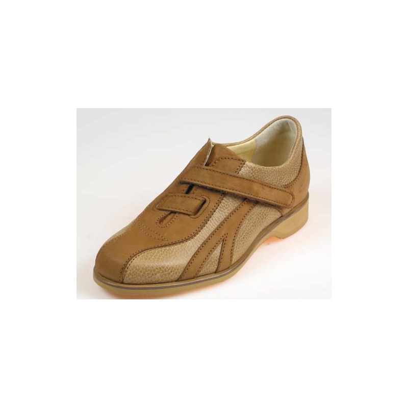 Chaussure sportif avec velcro pour hommes en cuir cognac clair et foncé - Pointures disponibles:  36