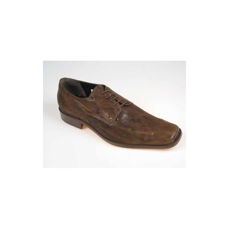 Men's laced derby shoe in brown vintage leather - Available sizes:  50