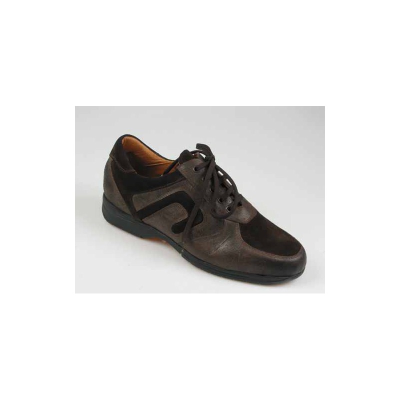 Men's laced shoe in brown leather and suede - Available sizes:  46