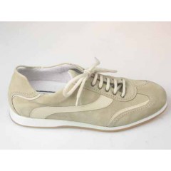 Men's sports shoe with laces in beige suede and leather - Available sizes:  36