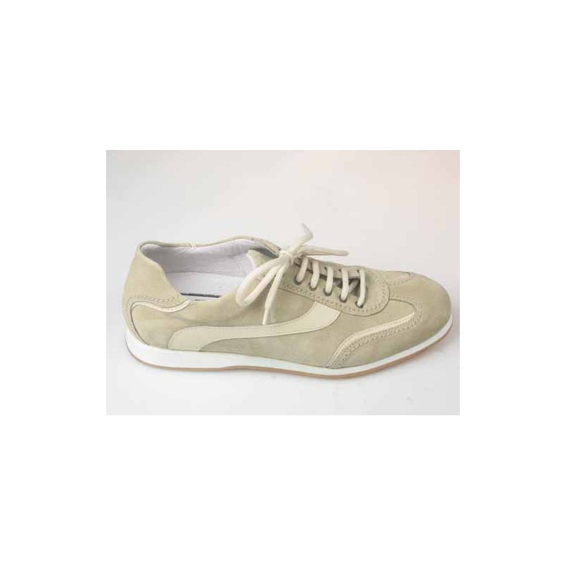 Stringata sportiva camoscio e pelle beige -  