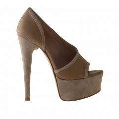 Chaussure ouverte avec plateforme en cuir et daim beige talon 15 - Pointures disponibles:  42