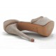 Woman's open shoe with platform in beige leather and suede heel 15 - Available sizes:  42