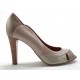 Woman's open toe shoe in beige, taupe, light green and rose pearled patent leather heel 9 - Available sizes:  42