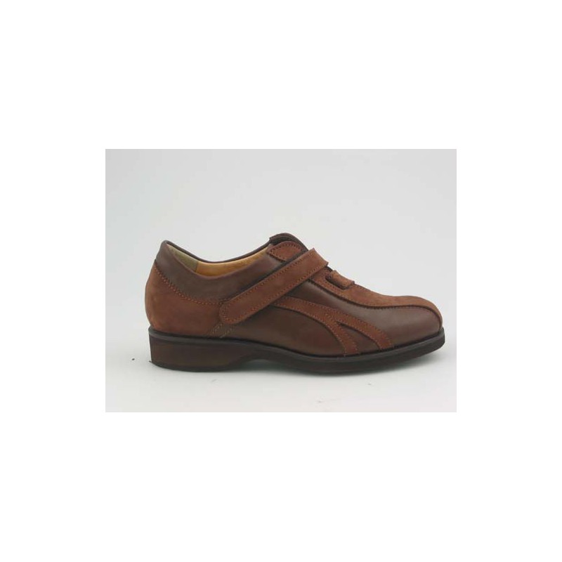Chaussure sportif pour hommes avec velcro en cuir nubuck cognac et cuir marron - Pointures disponibles:  36