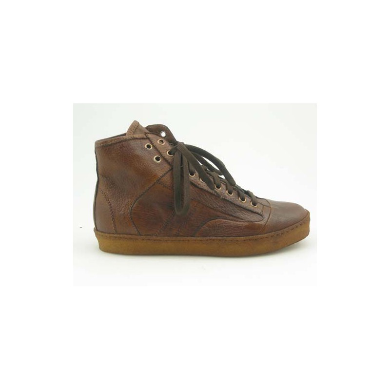 Zapato alto al tobillo con cordones para hombres en piel marron - Tallas disponibles:  36
