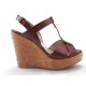 Sandalia con cuña de corcho en piel cognac - Tallas disponibles:  42