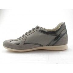 Men's lace-up sportshoe in sand beige suede, gray leather and fabric - Available sizes:  36 2
